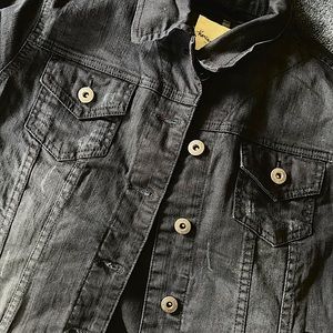 Washed black distressed denim jacket Size M